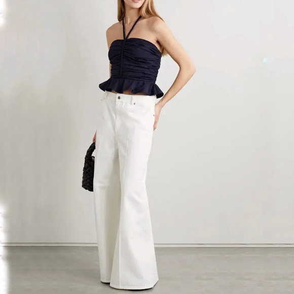 Veronica Beard Arienne Ruched Top Size 10 Cotton Halter Braided Resort Blouse - Picture 12 of 12